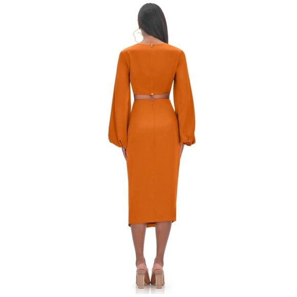 Andrea Iyamah | Bubble Sleeve Front Twist Satin Behati Rust Cropped Top | XS - Picture 2 of 15